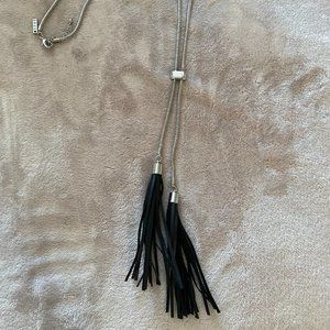 WHBM Silver Necklace with Leather Tassels